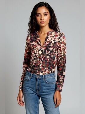 𝅺sinequanone flower print wool long sleeve shirt NWT size 10